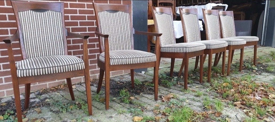 6 Bannink Jugendstil eetkamerstoelen kersenhout, Ophalen, Bruin, Zo goed als nieuw, Stof