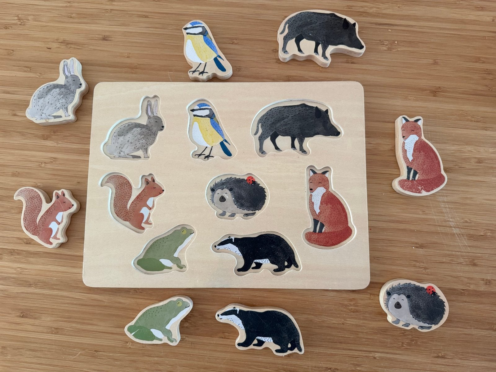Houten Dierenpuzzel Bosdieren Van Dille en Kamille, 2 tot 4 jaar, Ophalen of Verzenden, Zo goed als nieuw, Van hout