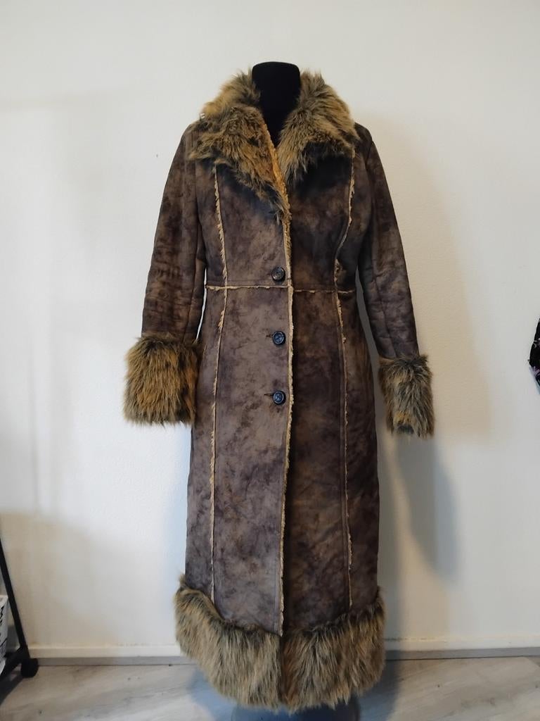 Vintage 90's boho faux fur jas Eddy's Jackets M/L, Maat 38/40 (M), Bruin, Ophalen of Verzenden, Zo goed als nieuw