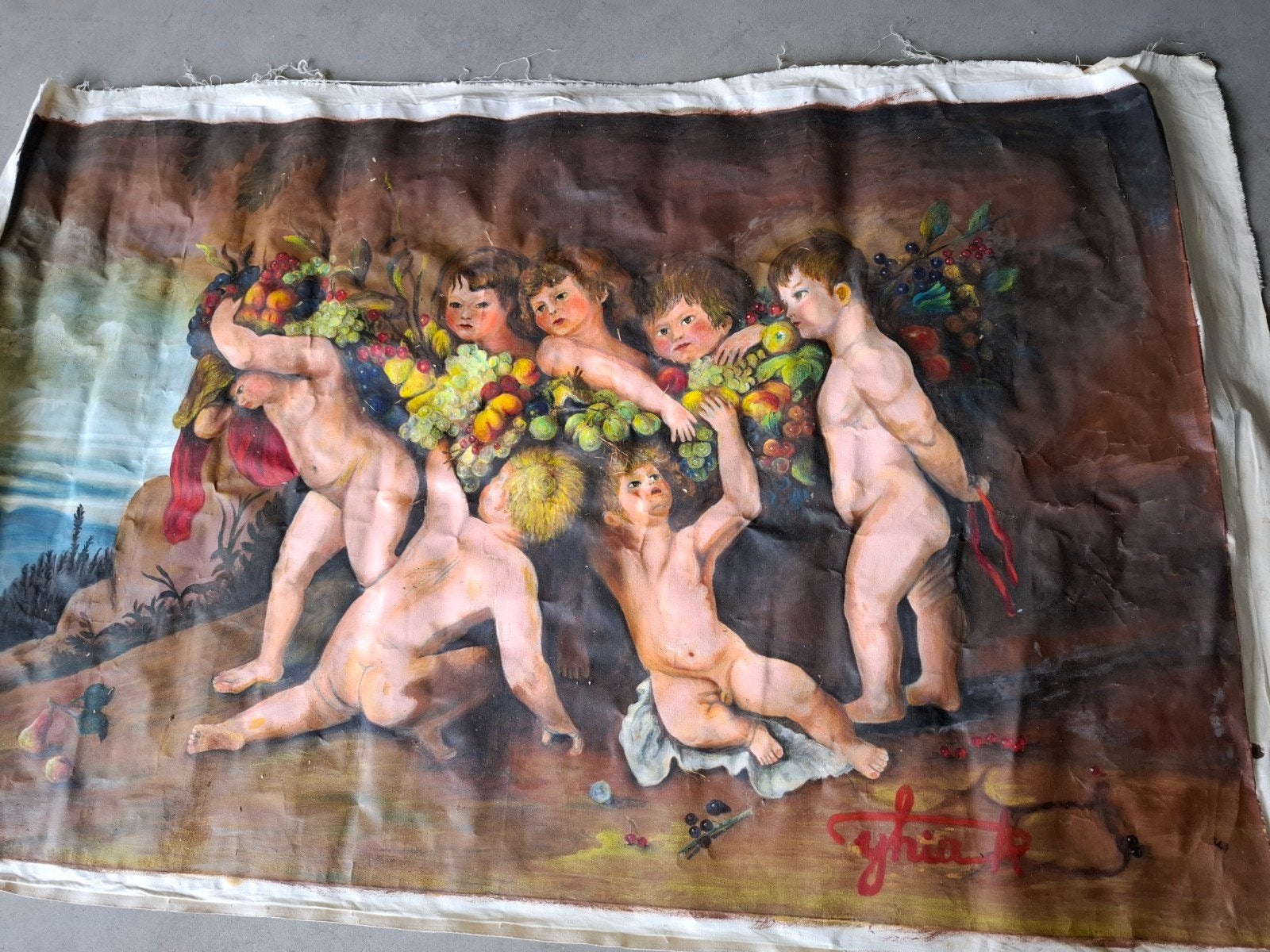 Handgeschilderd Rubens (putti with Fruit), Antiek en Kunst, Kunst | Schilderijen | Klassiek, Ophalen