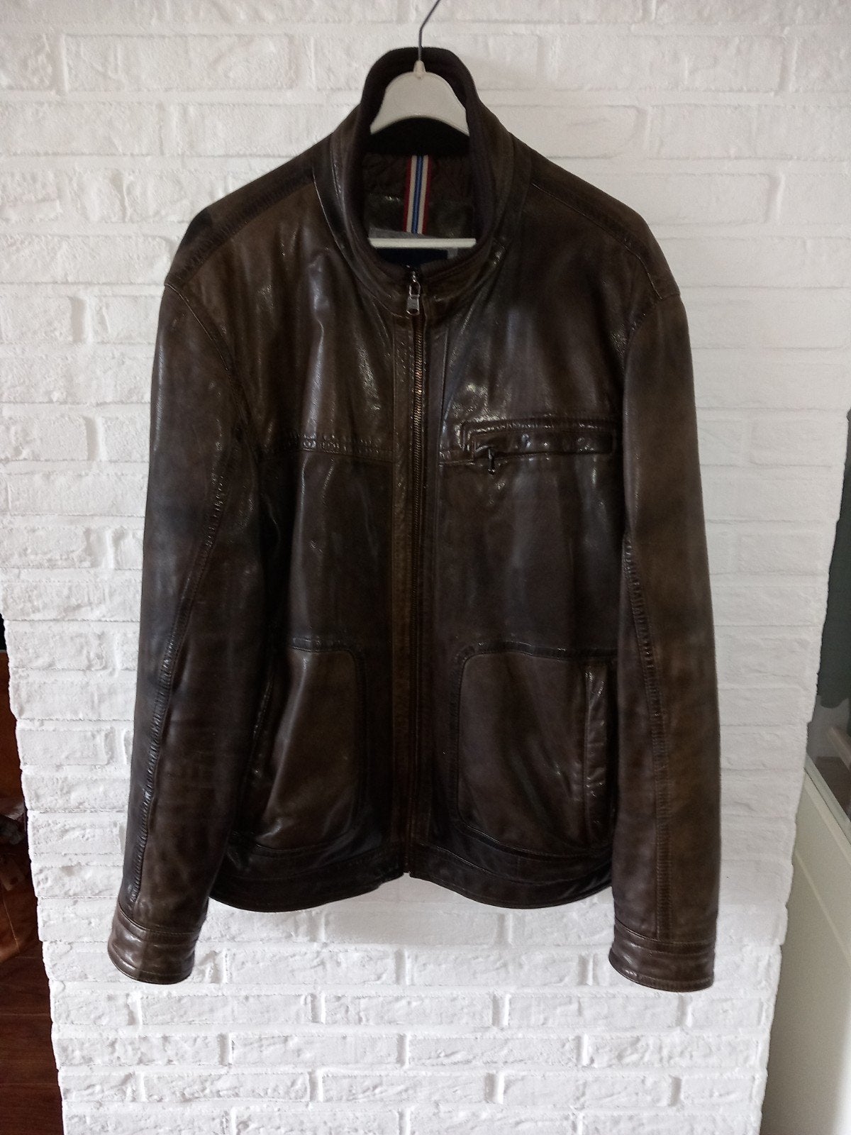 Tommy Hilfigger bruin leren jack, Kleding | Heren, Ophalen of Verzenden, Zo goed als nieuw, Maat 56/58 (XL), Bruin