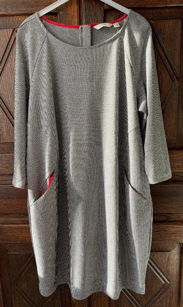 Leuke jurk met kruisjes, ruiten rode accenten; 44 46; Tchibo, Ophalen of Verzenden, Zo goed als nieuw, Grijs, Jurk