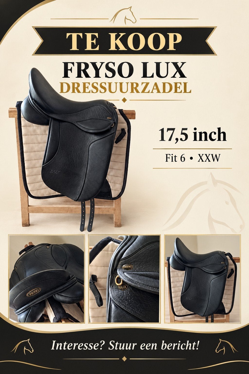 Fryso Lux dressuurzadel, L (17.5 inch), Fryso, Extra wijd, Dressuur