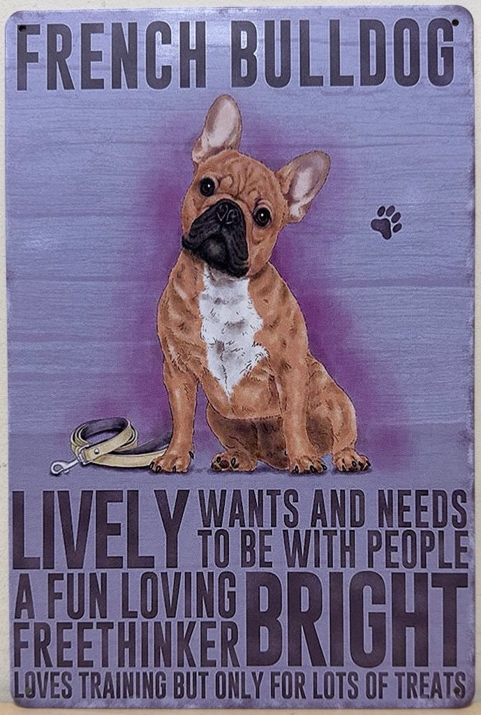 Franse Bulldog hond eigenschappen reclamebord van metaal, Info@deconoord.nl, Deco Noord, Nieuw, Ophalen of Verzenden