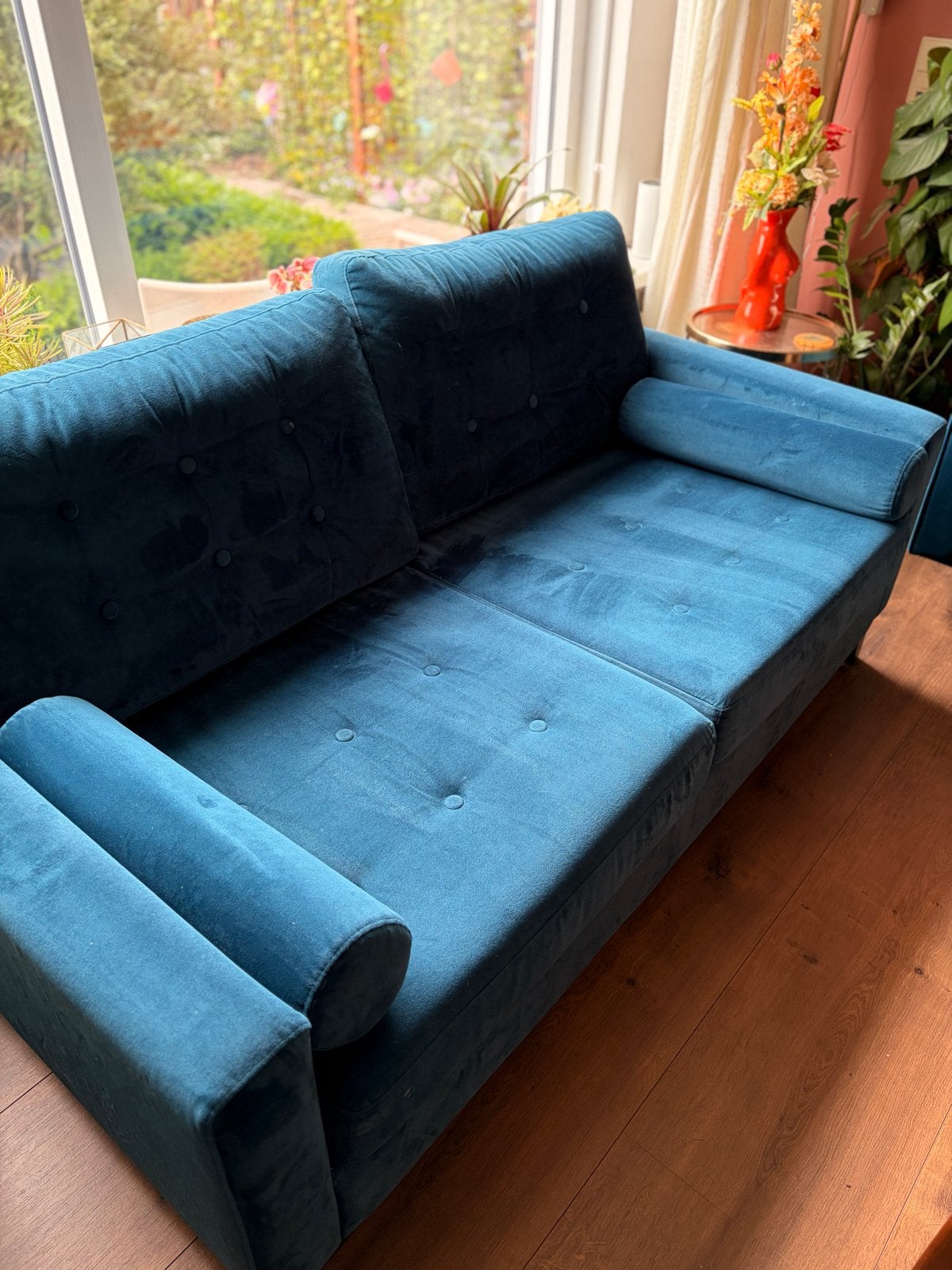Donkerblauwe 2-persoonsbank van Homestock, Ophalen, Gebruikt, 150 tot 200 cm, Tweepersoons