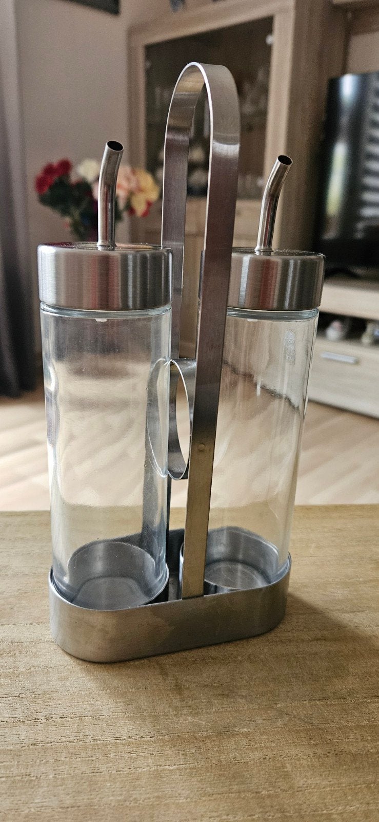 Olie- en azijnstel van glas en RVS, Huis en Inrichting, Zilver, Ophalen of Verzenden, Glas, Overige typen