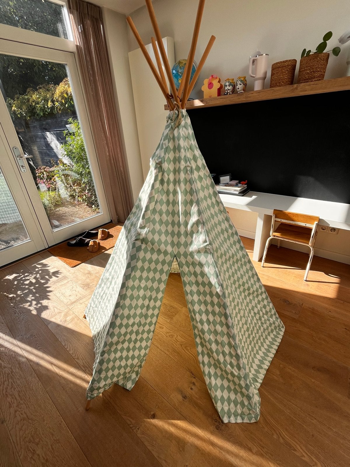 Nobodinoz tipi tent voor kinderen - Groen ruitpatroon, Ophalen, Zo goed als nieuw