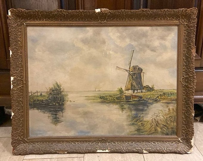 Antiek groot olieverf schilderij Hoetink landschap, Ophalen