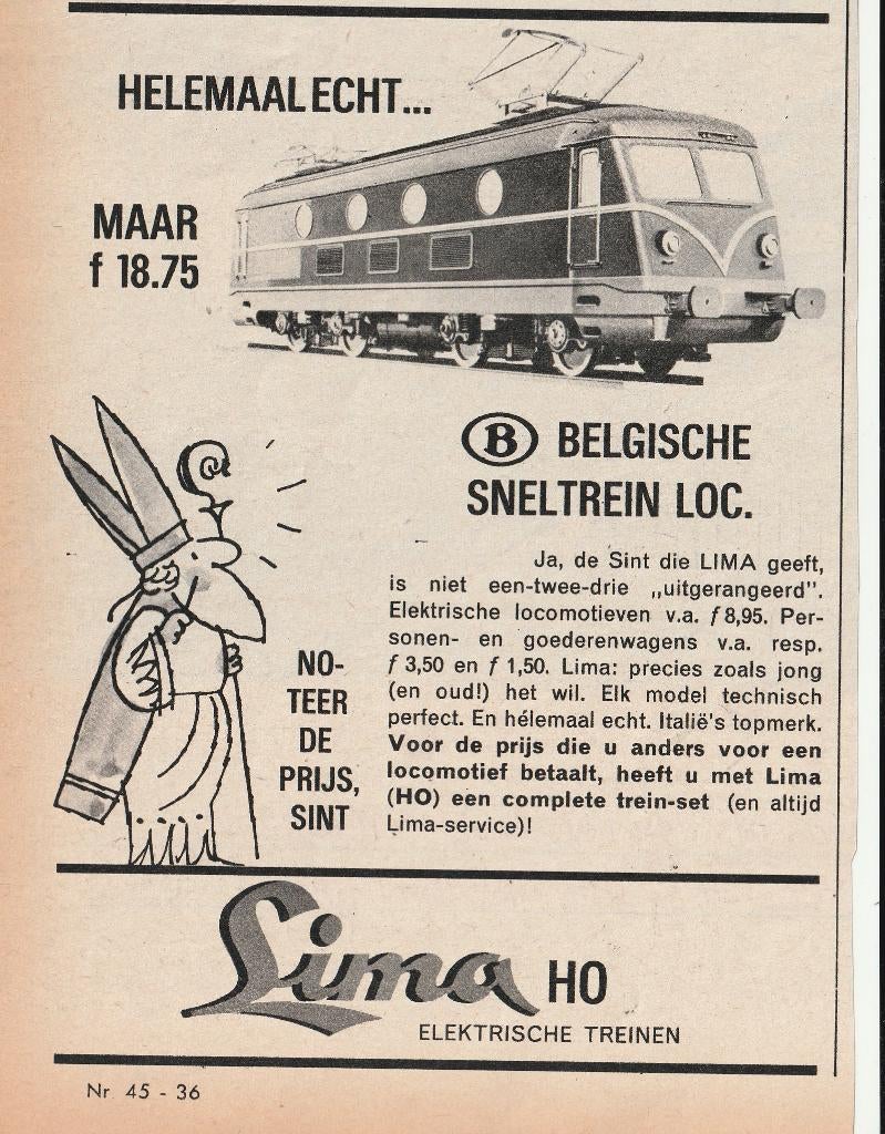 Retro reclame 1964 Lima modeltrein Belgische lok, Verzenden, Overige typen