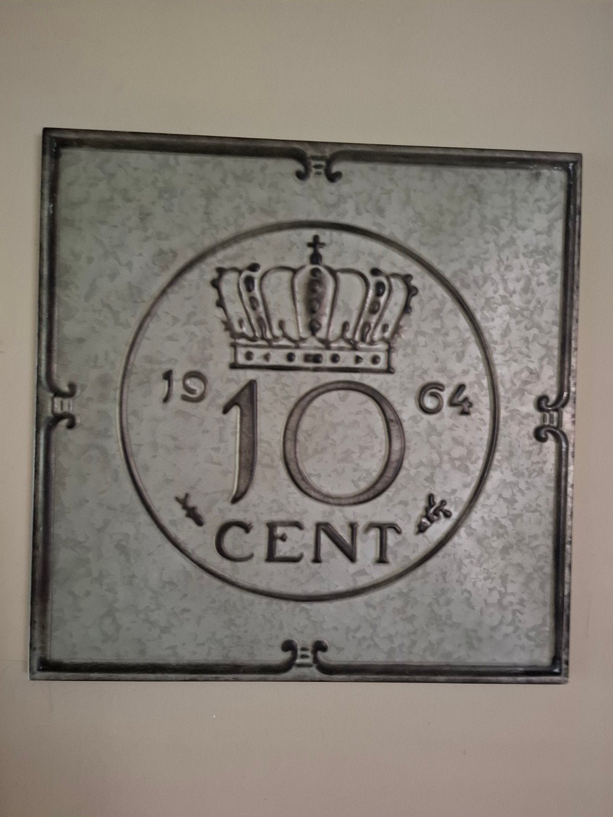 Wandpaneel / Schilderij 10 cent 1964 - Landelijk/Industrieel, Ophalen, Gebruikt, Landelijk, Metaal