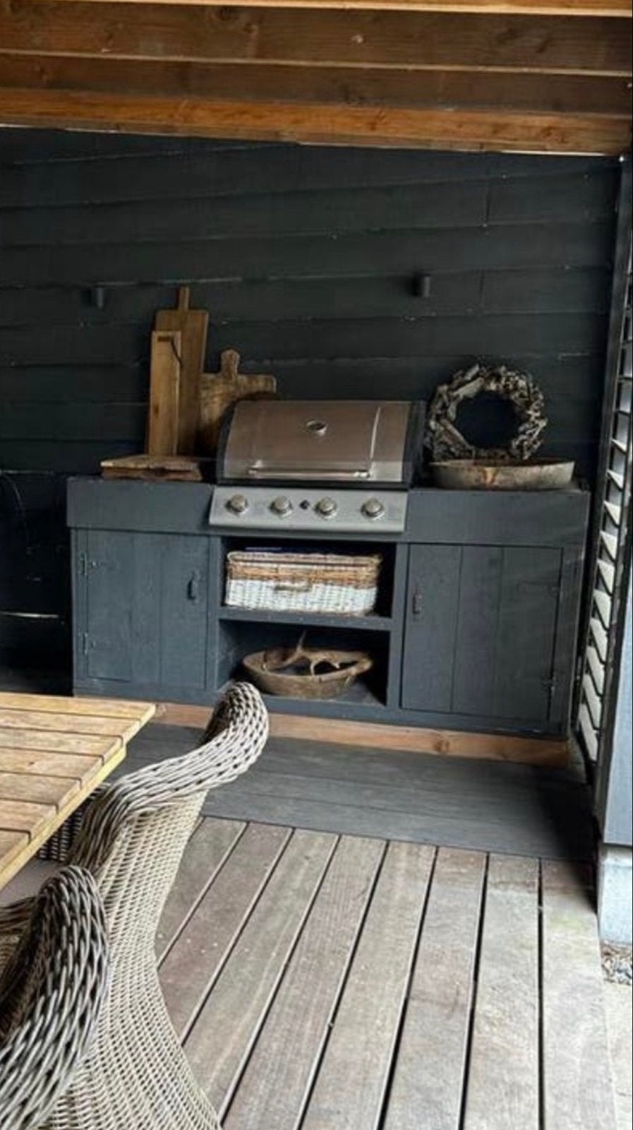 Steigerhouten buitenkeuken met ingebouwde barbecue, Tuin en Terras, Buitenkeukens, Ophalen, Gebruikt, Gas, Inbouw