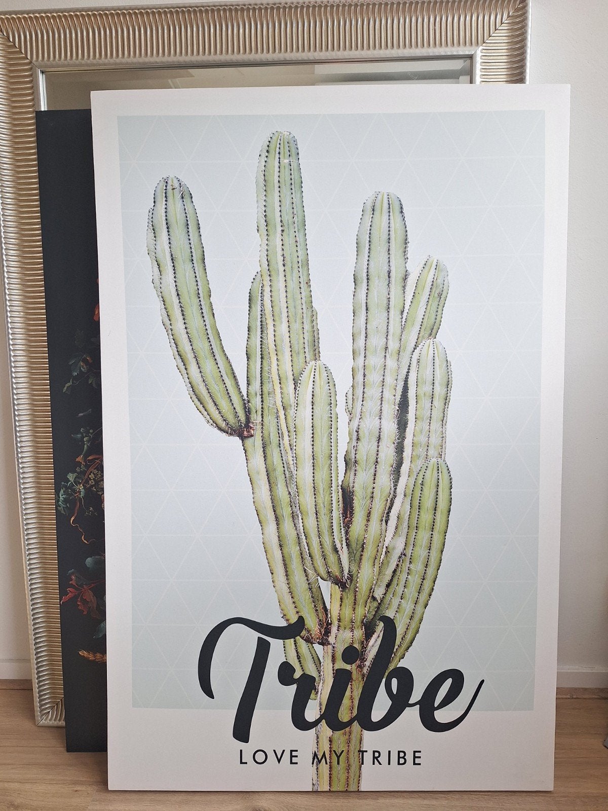 Canvas afbeelding met cactus en tekst "Live my tribe", Ophalen, Gebruikt, Print, 75 – 100