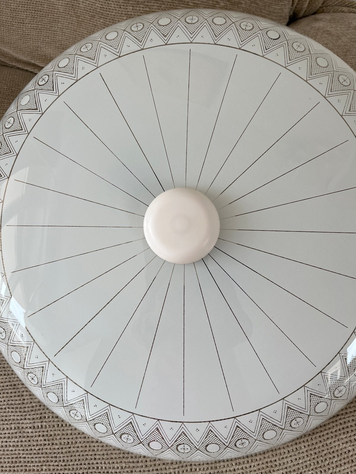 Vintage Retro Plafondlamp Glazen Schaal met Motief, Ophalen of Verzenden, Zo goed als nieuw, Glas