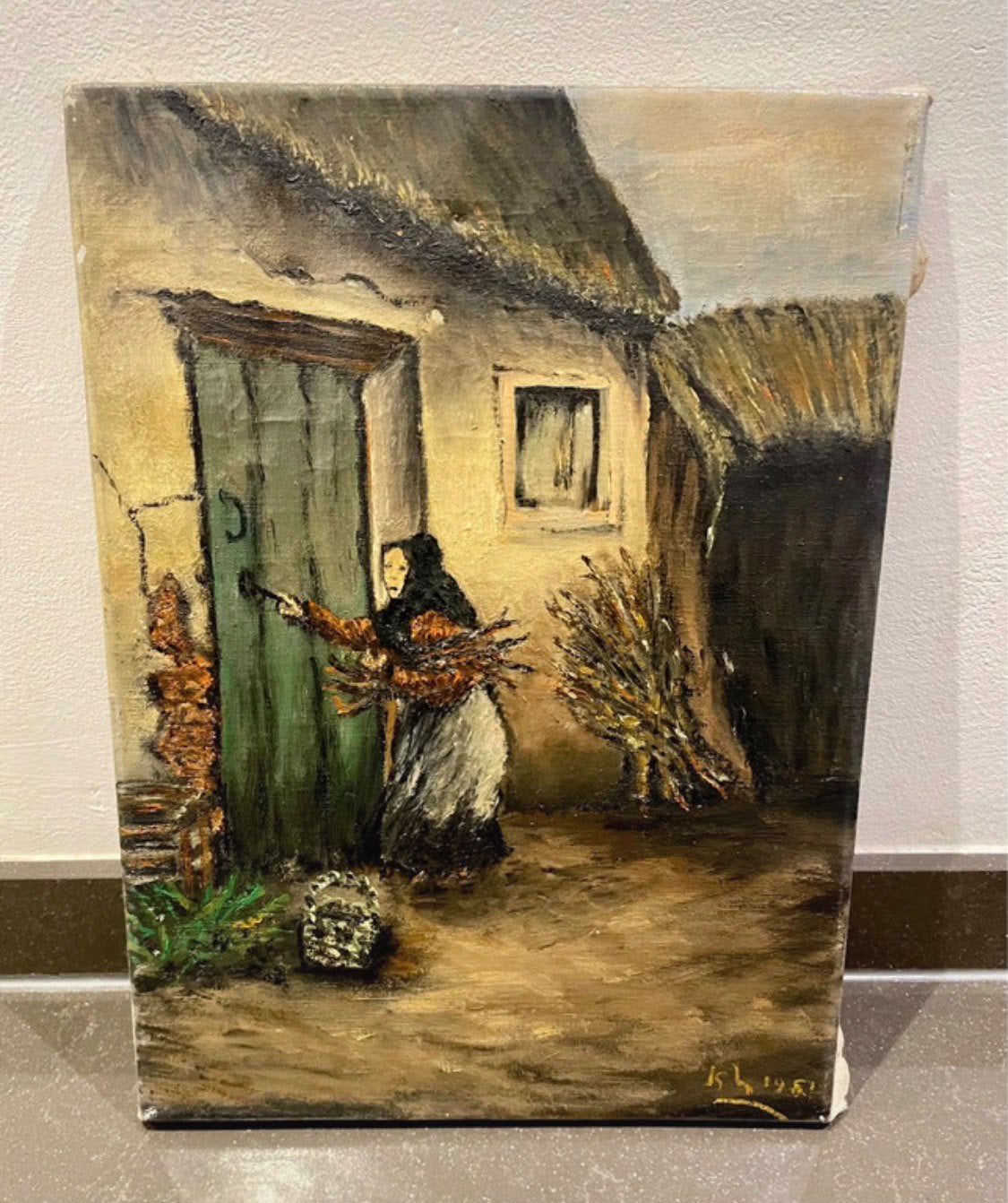 Nederland-Uit 1951-olieverfschilderij, gesigneerd "K.H.", Antiek en Kunst, Ophalen of Verzenden