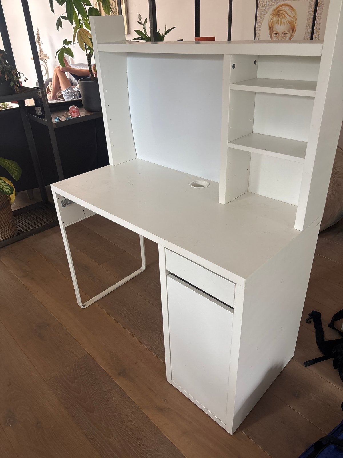 Wit bureau met opbouw en lade - ideaal voor thuiswerkplek, Gebruikt, Met lades, Spaanplaat of MDF, Ophalen of Verzenden