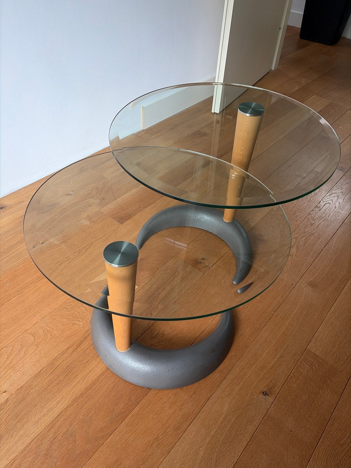 Set van 2 ronde bijzettafels van glas, Huis en Inrichting, Ophalen, Minder dan 45 cm, Gebruikt, Rond