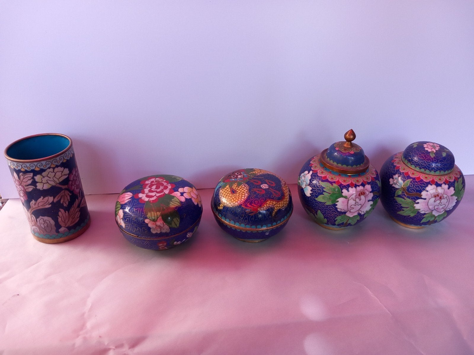 Set van 5 Cloisonné Miniaturen - 6-10 cm hoog, Ophalen of Verzenden