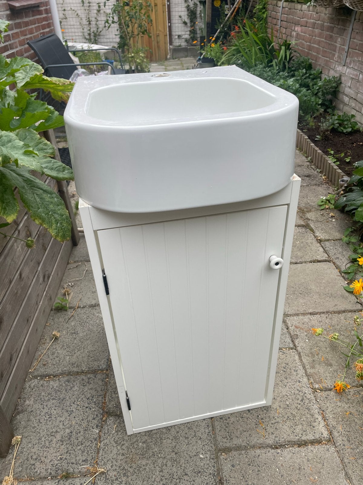 Gebruikte wastafelmeubel met wasbak, sifon en kraan, Ophalen, Minder dan 50 cm, Gebruikt, Minder dan 100 cm