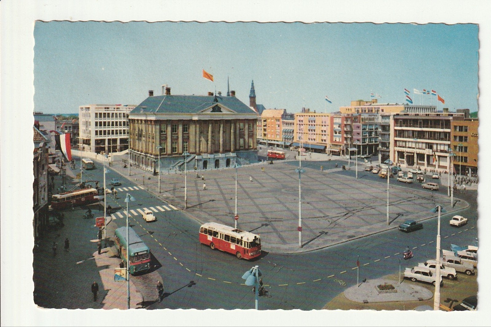 GRONINGEN GROTE MARKT STADHUIS STAD TROLLEY STREEKBUSSEN GDS, Ophalen of Verzenden, 1940 tot 1960, Gelopen, Groningen