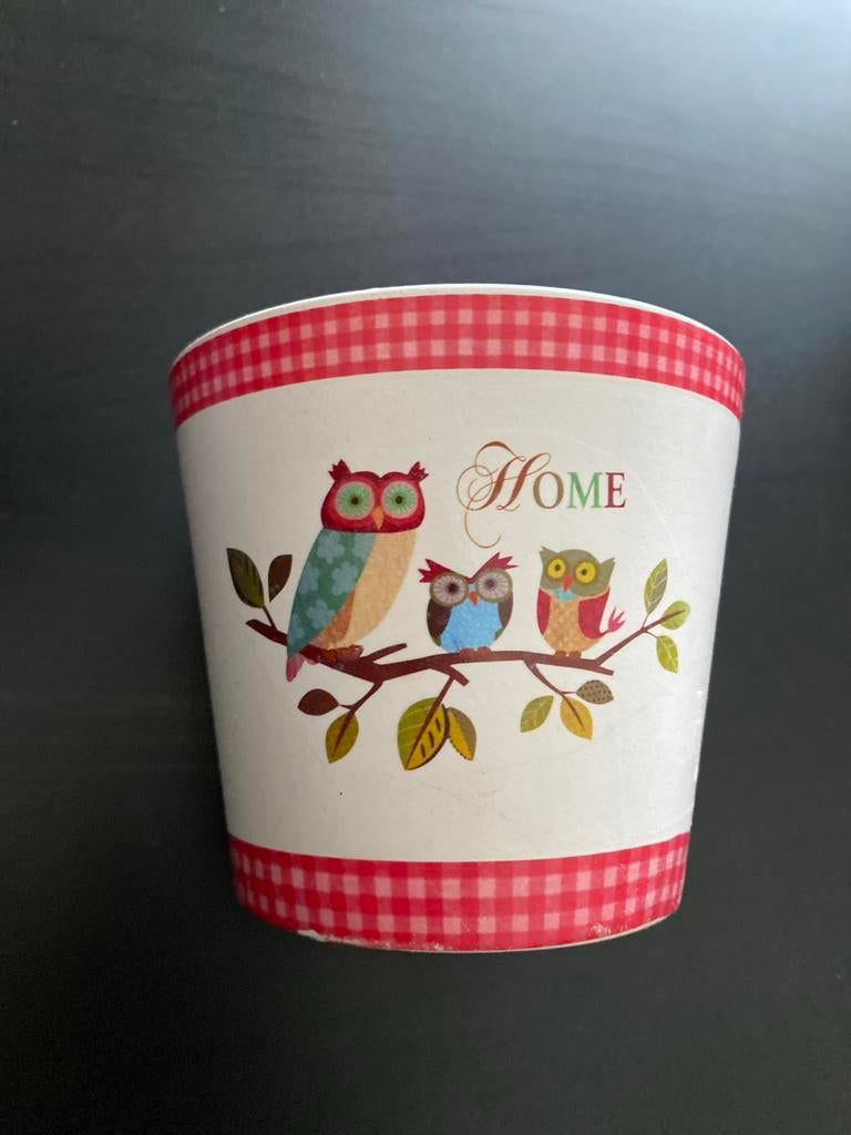 Bloempot met uilenprint, hoogte 9 cm, Ophalen, Overige materialen, Gebruikt, Rond