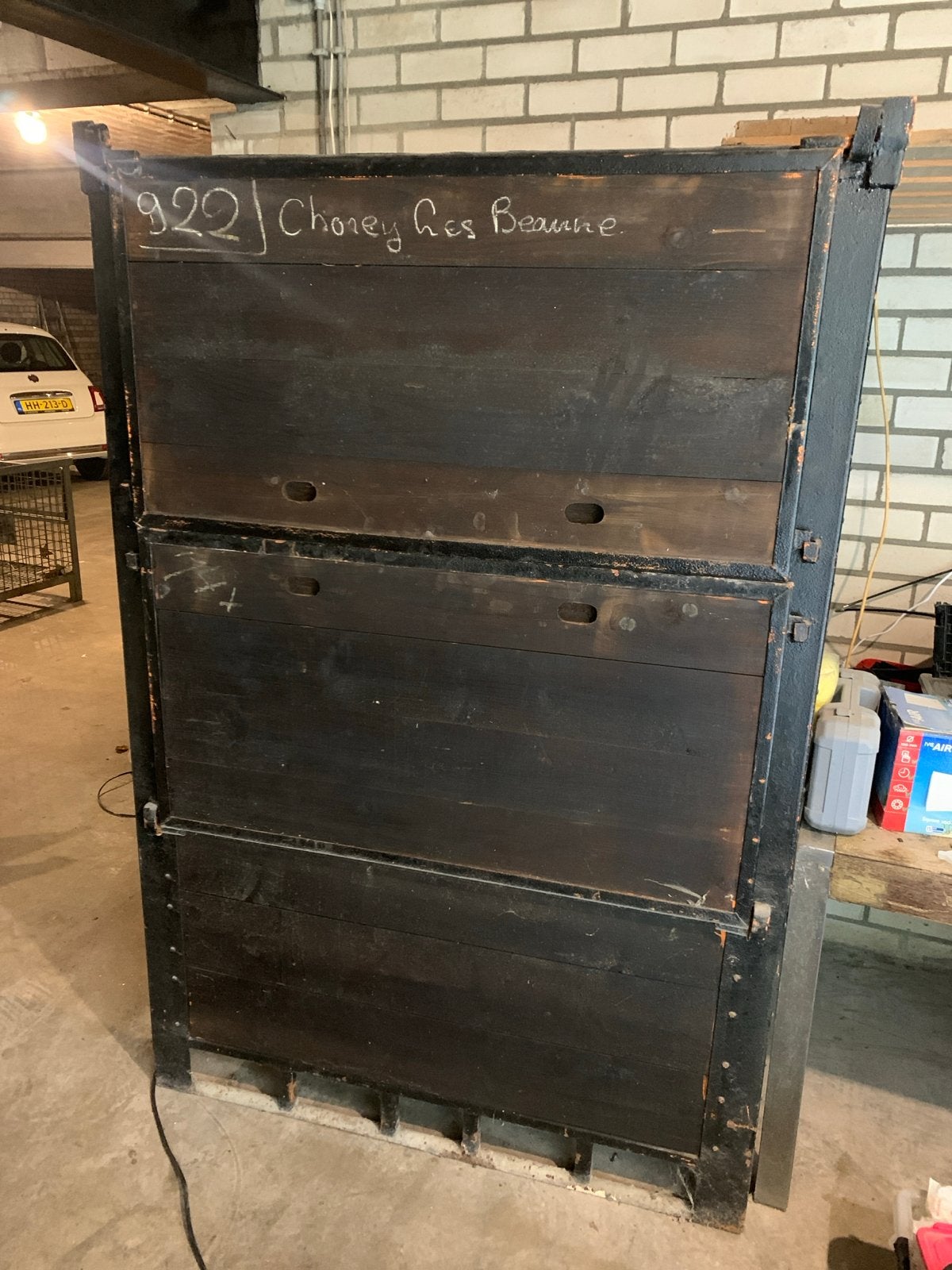 2x Vintage houten kist /wijnkist - industrieel opslag pallet, Ophalen
