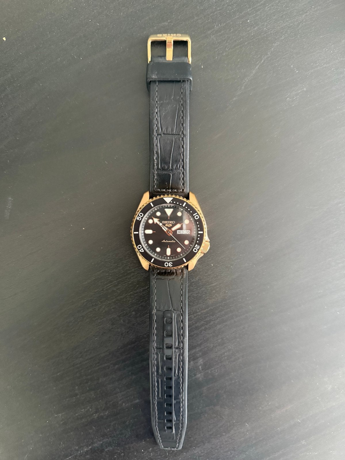 Seiko 5 Sports Rose Goud Automatisch Horloge, Ophalen, Leer, Polshorloge, Zo goed als nieuw