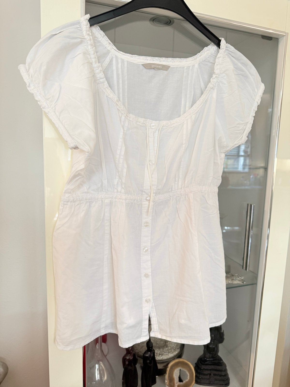 Witte blouse met korte mouwen - Maat M, Maat 38/40 (M), Wit, Ophalen of Verzenden, Zo goed als nieuw
