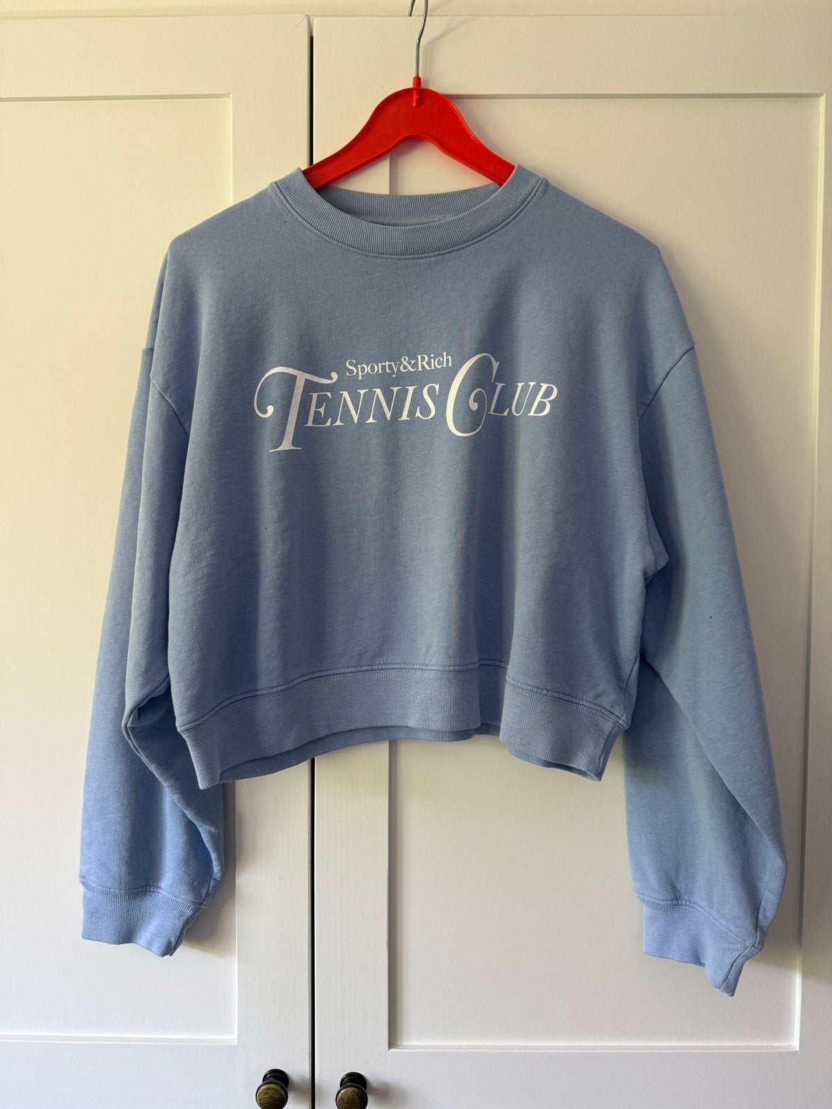 Sporty & Rich Tennis Club Cropped Sweater Maat S, Blauw, Ophalen of Verzenden, Zo goed als nieuw, Lange mouw