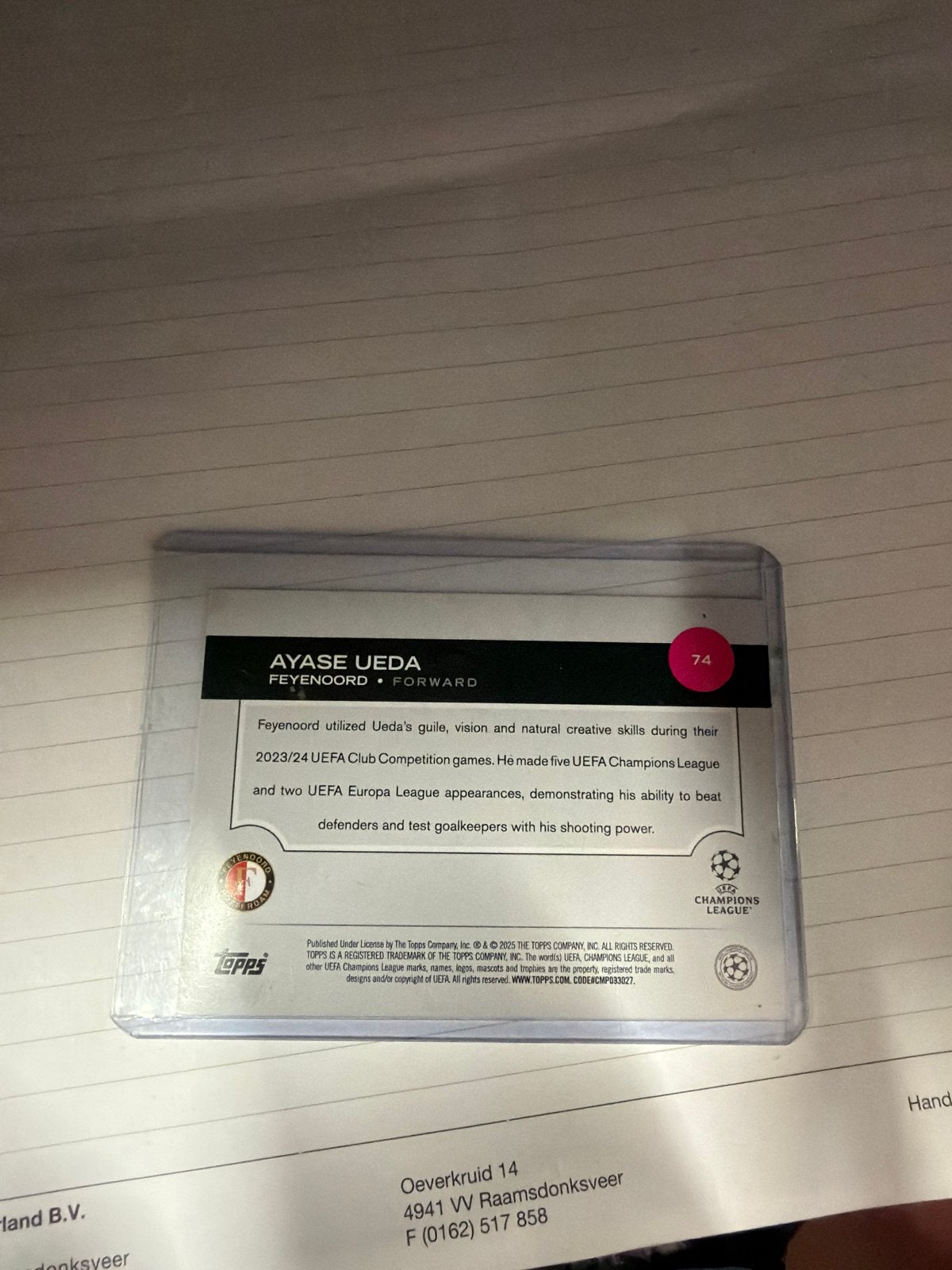 Ayase Ueda Topps Chrome UEFA Club Competitions Kaart, Verzamelen, Ophalen of Verzenden, Zo goed als nieuw, Feyenoord, Spelerskaart