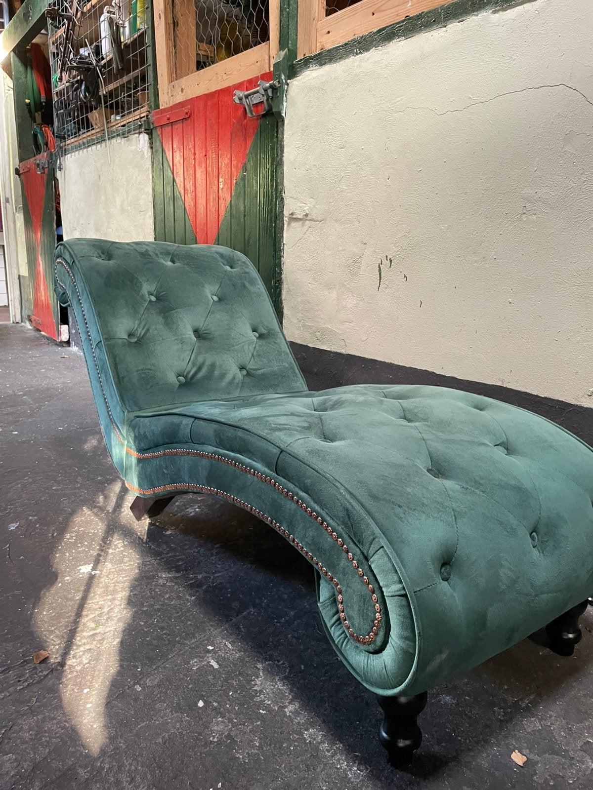 Chaise longue fluweel groen, Ophalen, Zo goed als nieuw, Eenpersoons, Minder dan 150 cm