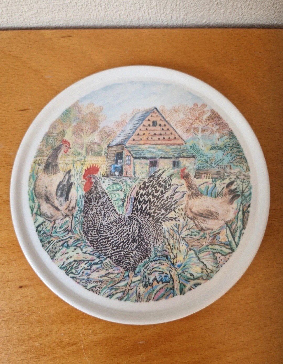 Vintage onderzetter/ bordje melamine hanen en kippen, Ophalen of Verzenden