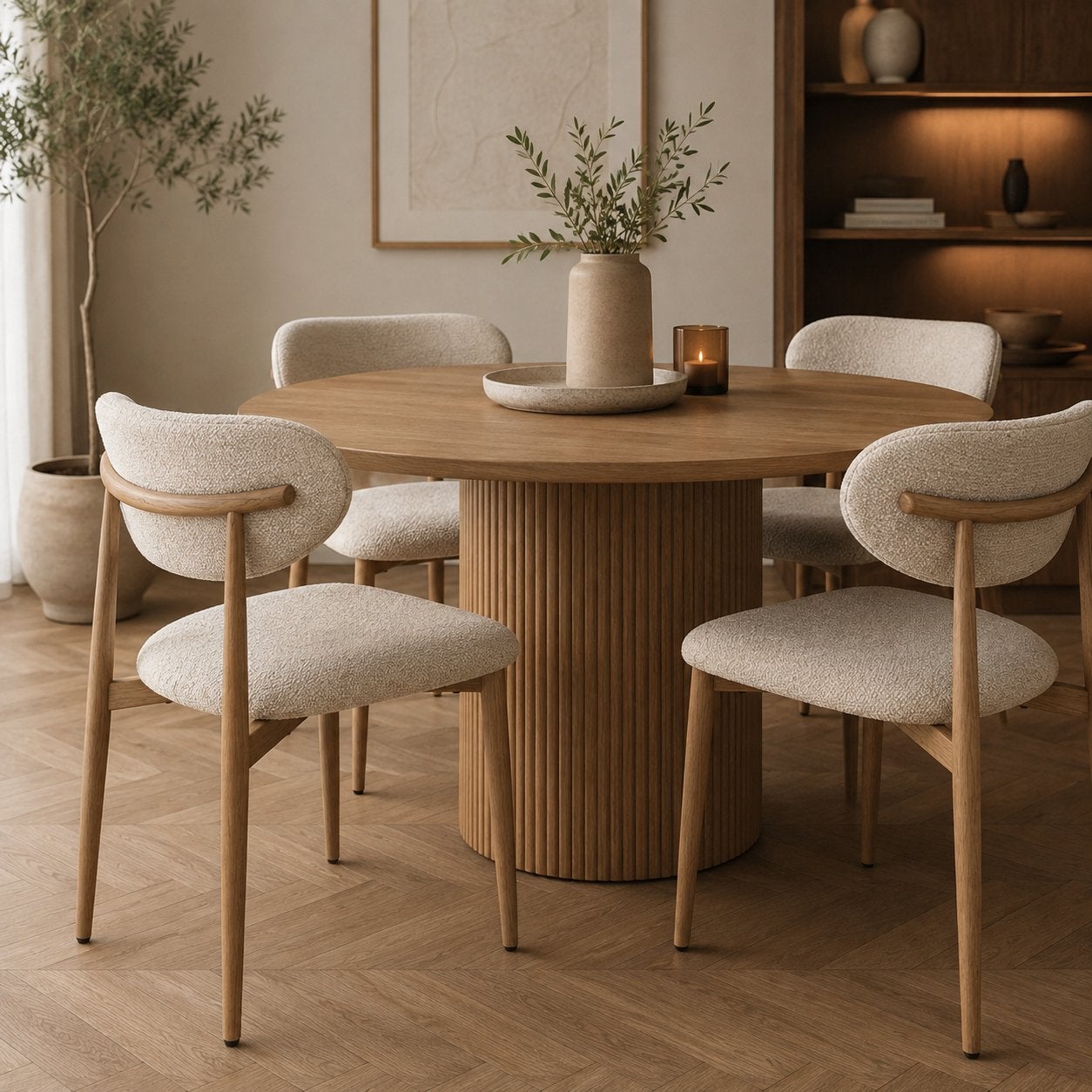 Japandi eetkamerstoelen | Naturel Houtlook | Actie €64,99, Huis en Inrichting, Ophalen, Overige kleuren, Zo goed als nieuw, Stof