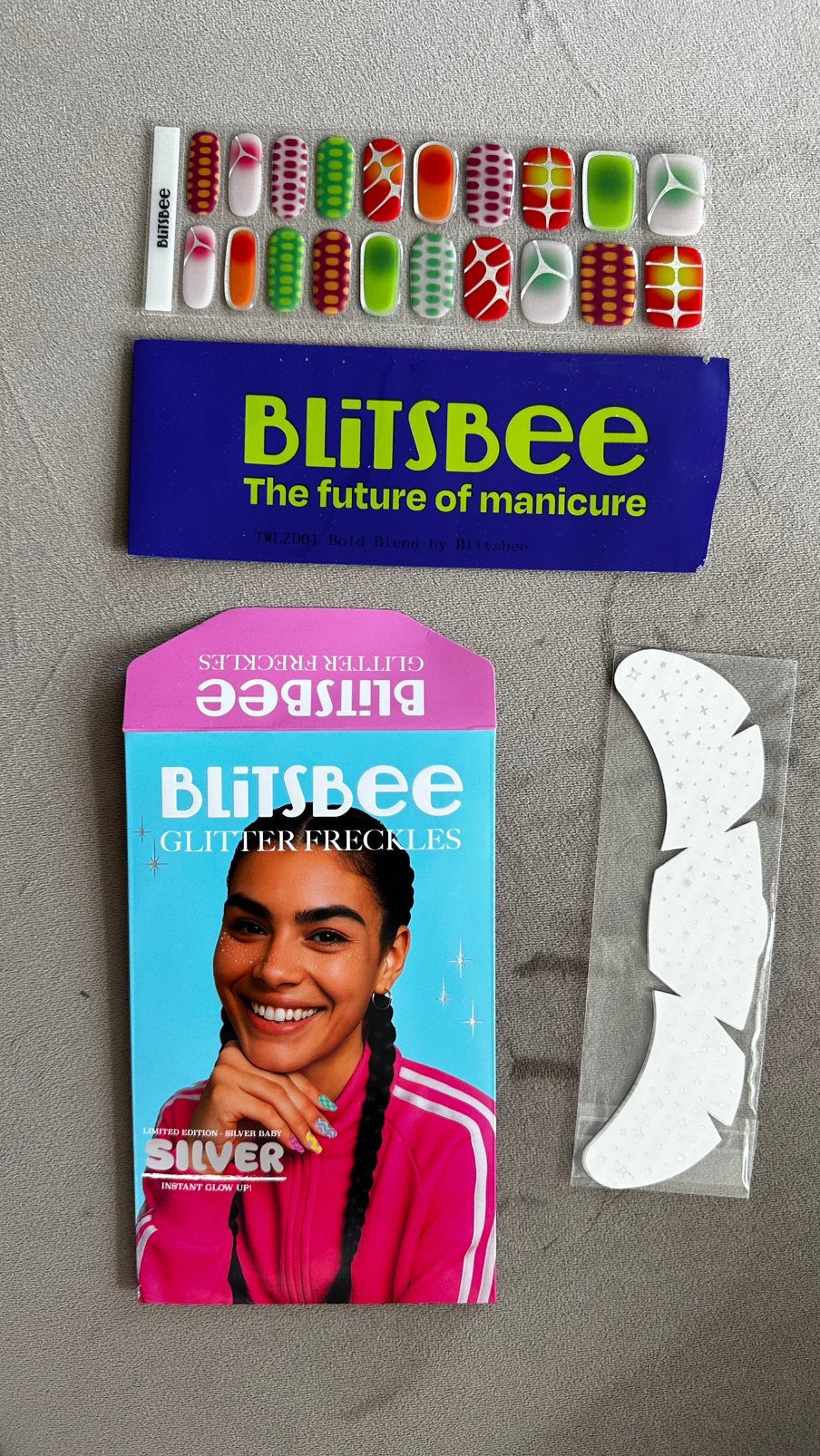 Blitsbee nail wraps/nagel stickers en glitter freckels, Ophalen of Verzenden, Nieuw, Handen en Nagels