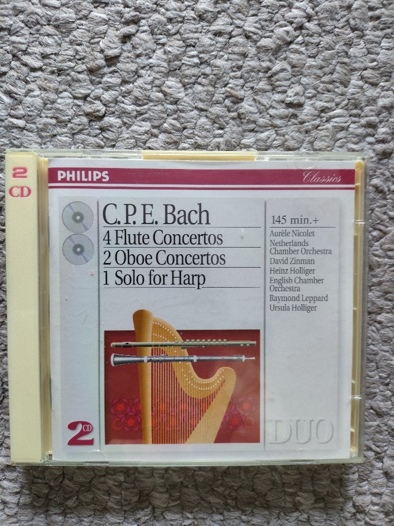 C.P.E. Bach dubbel cd 4 flute concertos etc., Ophalen of Verzenden, Classicisme, Zo goed als nieuw, Overige typen