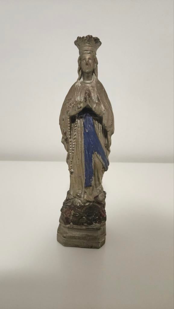 Maria Lourdes beeld tinnen 20cm, Antiek en Kunst, Antiek | Religie, Ophalen of Verzenden