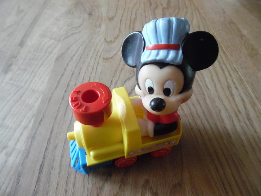 oude Disney rijdende locomotief Mickey Mousse Anillcotoys, Ophalen of Verzenden, Mickey Mouse, Zo goed als nieuw, Beeldje of Figuurtje