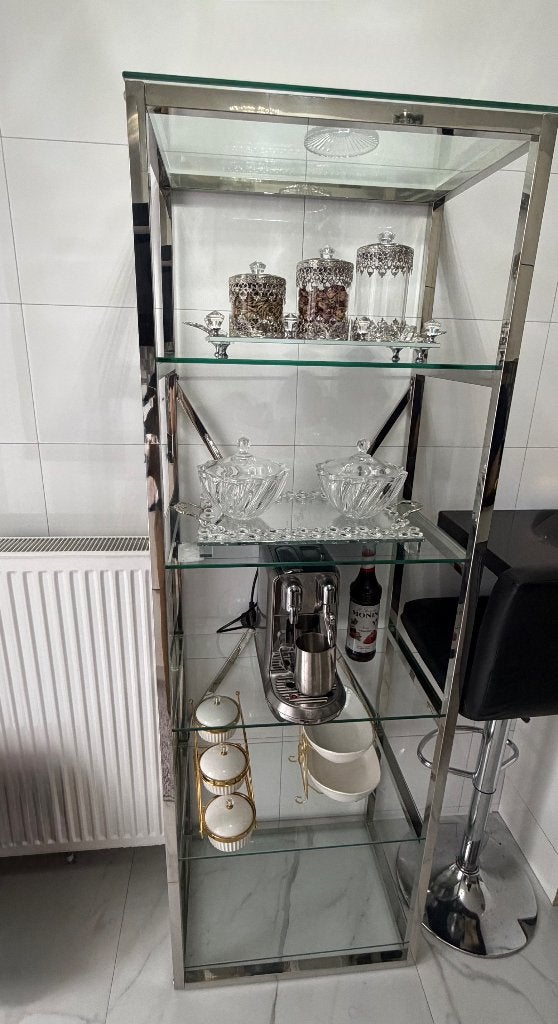 Glazen zilveren kast, Huis en Inrichting, Ophalen, Met plank(en), 100 tot 150 cm, 50 tot 100 cm