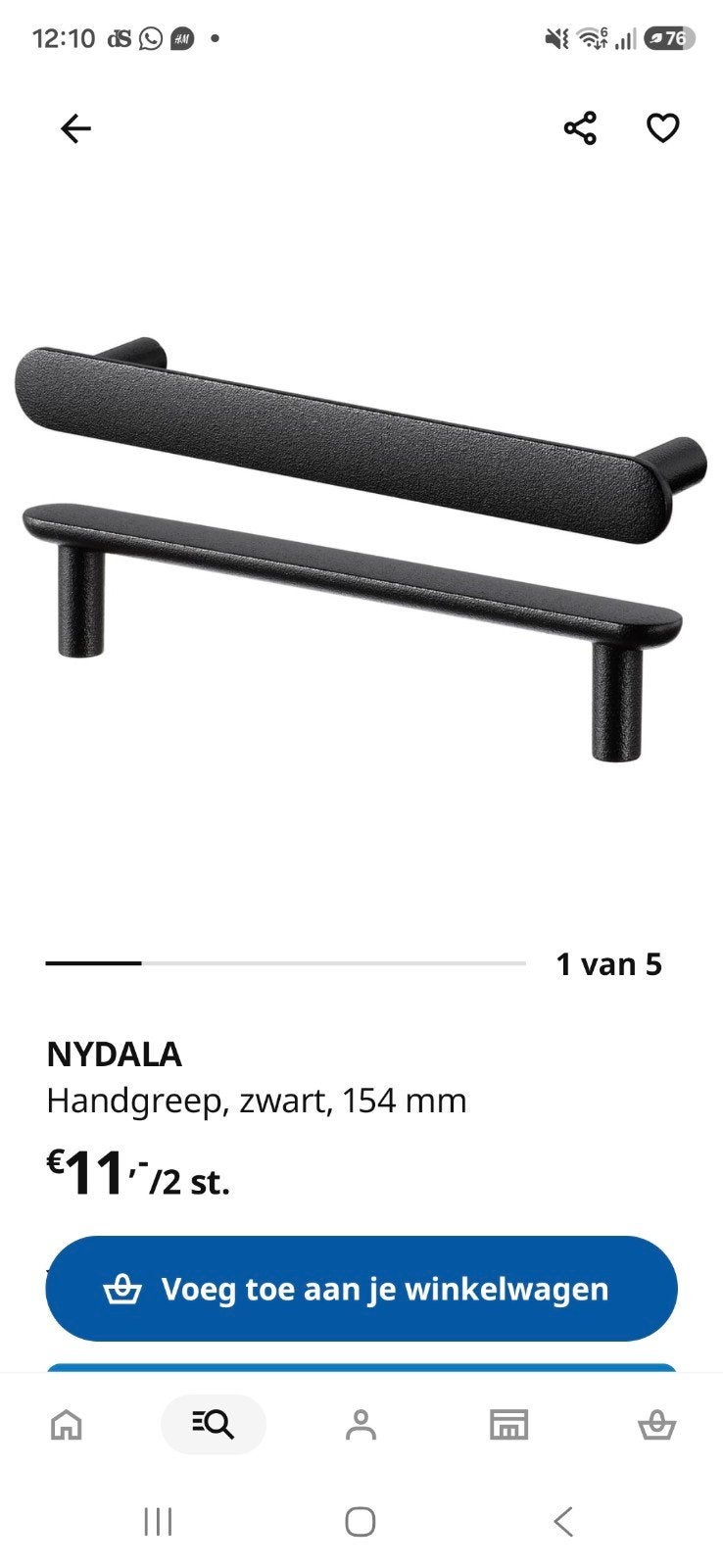 IKEA NYDALA Handgreep Zwart 154 mm (2 stuks), Ophalen, Nieuw, Overige typen