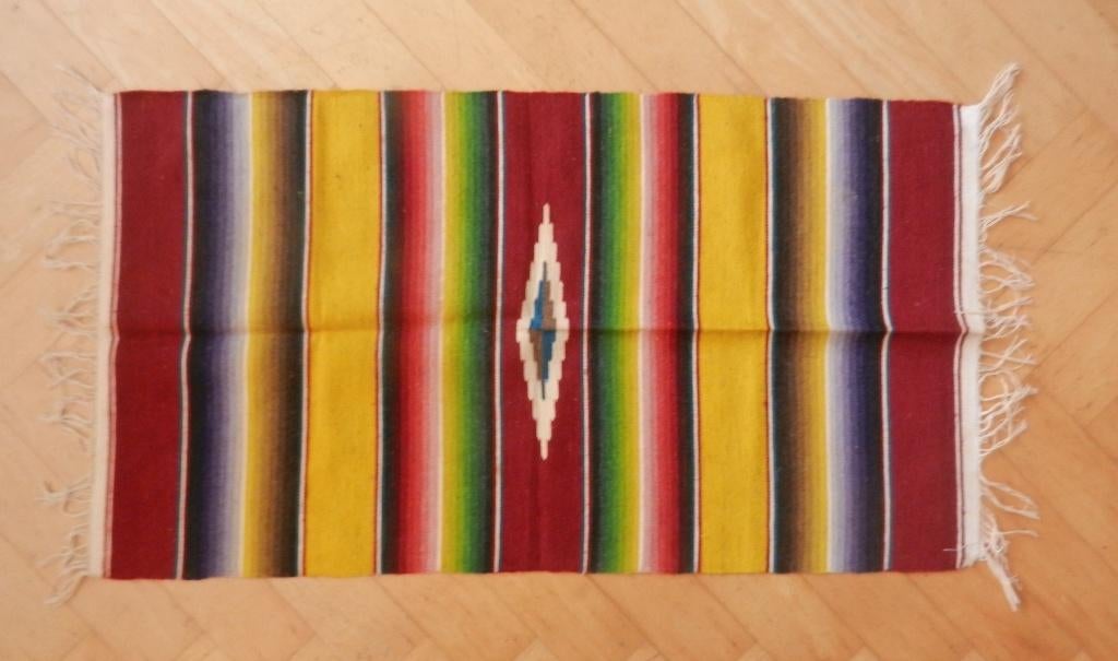 Kleurrijke geweven wollen doek, Zuid-Amerika? 44,7x 81,5 cm., Groen, Minder dan 50 cm, Zo goed als nieuw, Rechthoekig