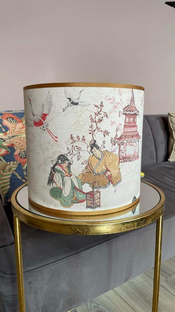 Oud en R-style Lampenkap 25x23cm met Oosterse print, Ophalen, Gebruikt, Rond, Crème