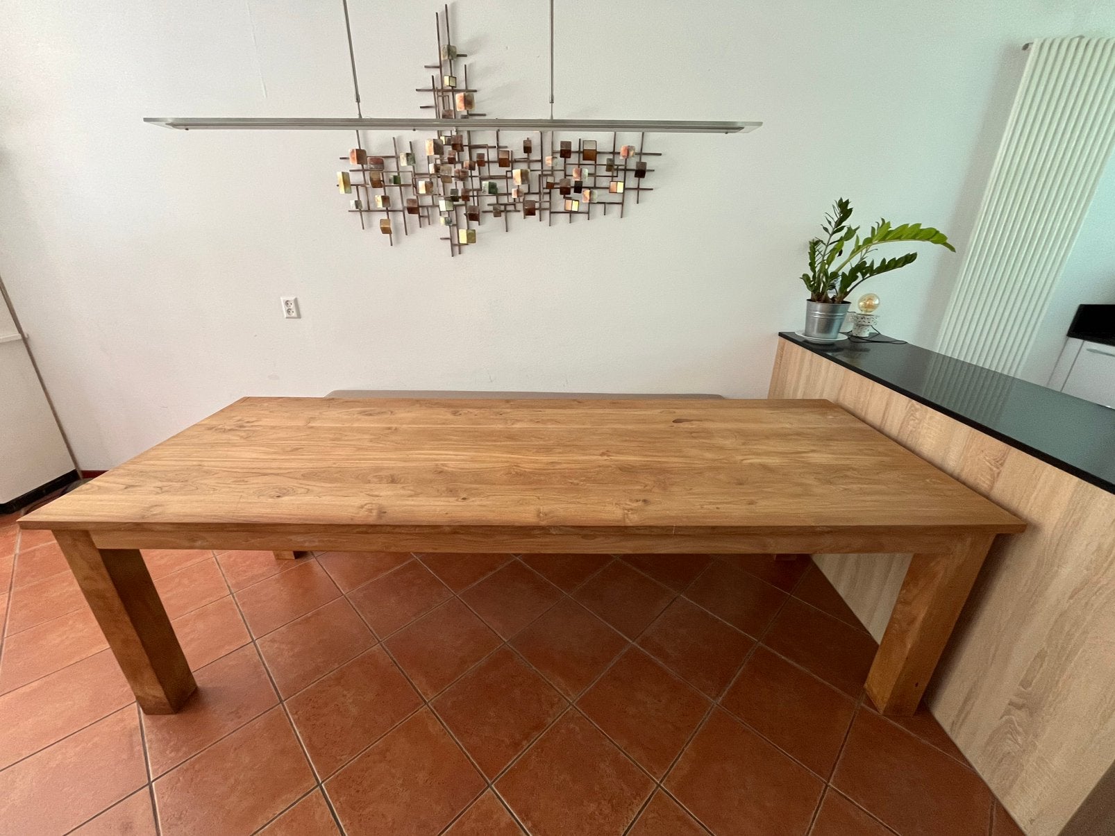 Teak houten eettafel 250x90cm massief, Ophalen, 200 cm of meer, 50 tot 100 cm, Zo goed als nieuw