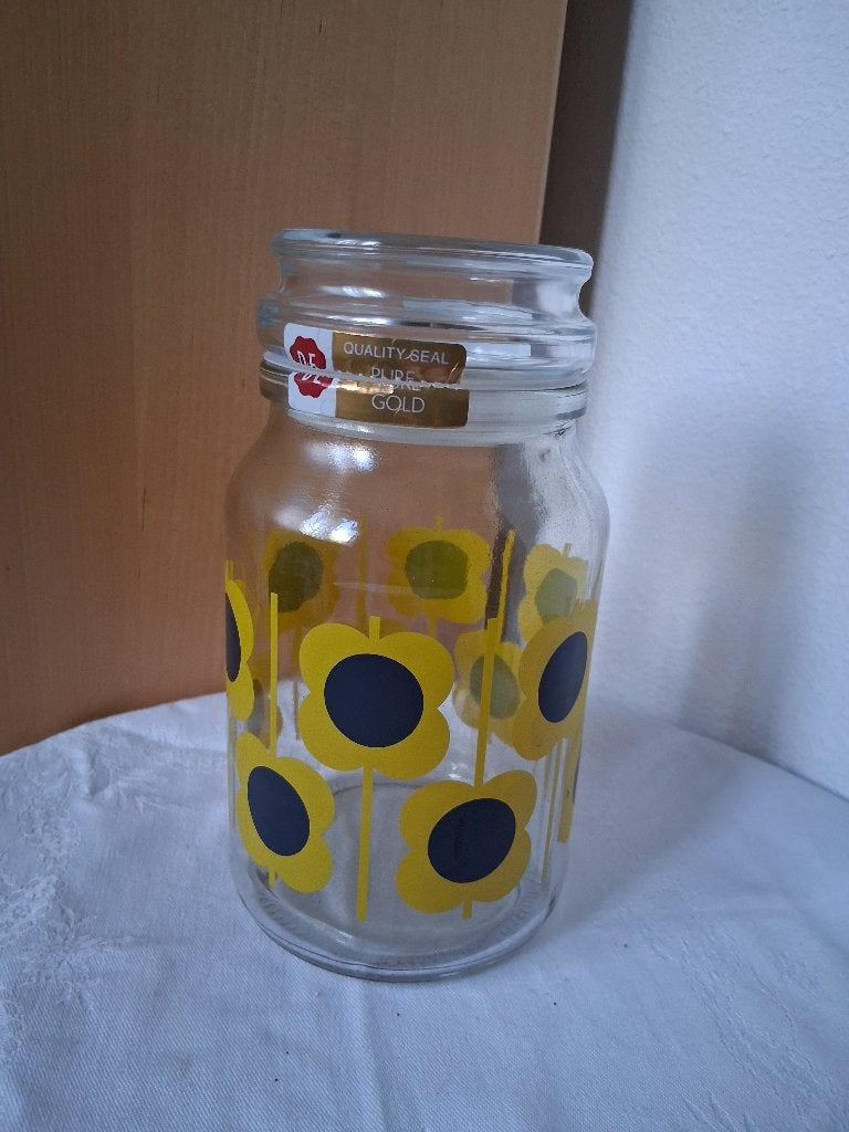Douwe Egberts koffiebewaarpot glas design Orla Kiely, Voorraadpot, Ophalen of Verzenden, Zo goed als nieuw, Glas