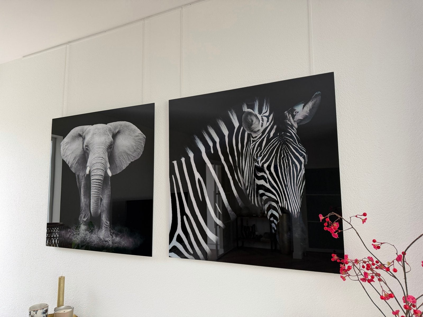 Set van 2: Olifant en Zebra op glas, Ophalen, 75 tot 100 cm, 75 – 100, Print