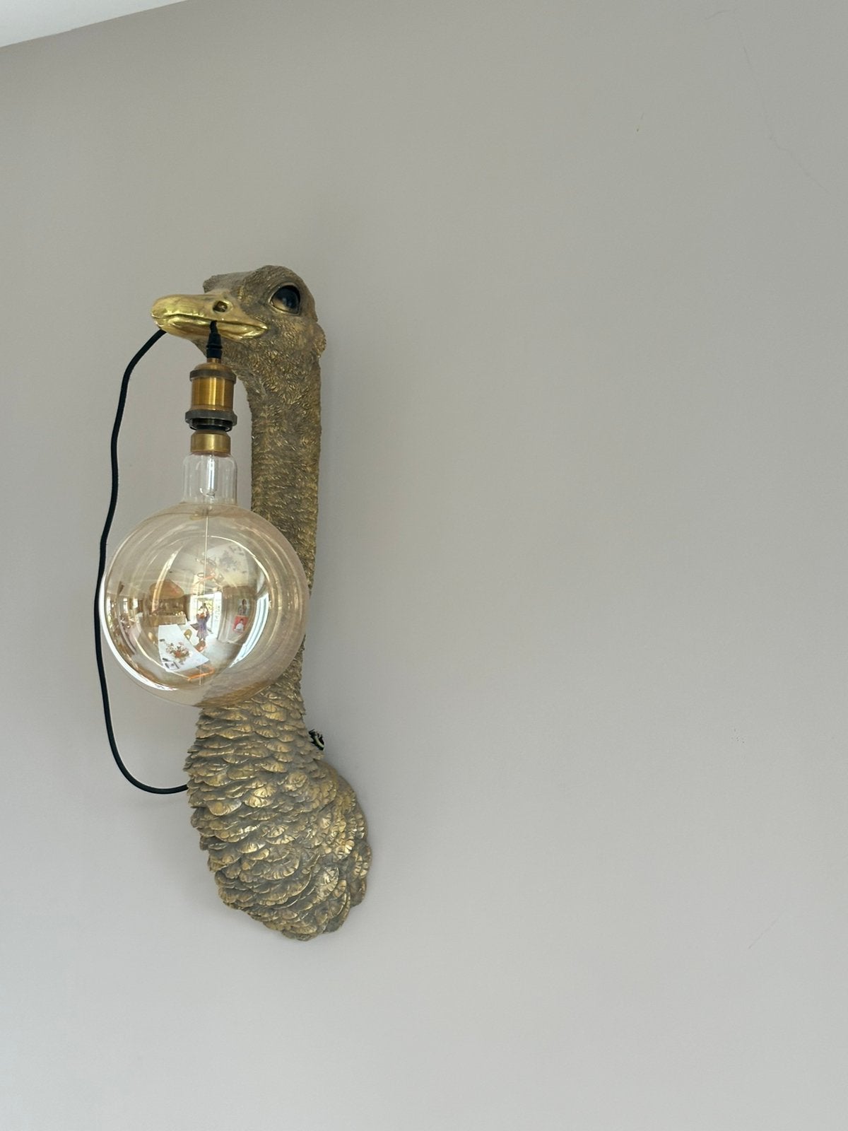 Struisvogel wandlamp, goud., Huis en Inrichting, Ophalen of Verzenden, Zo goed als nieuw