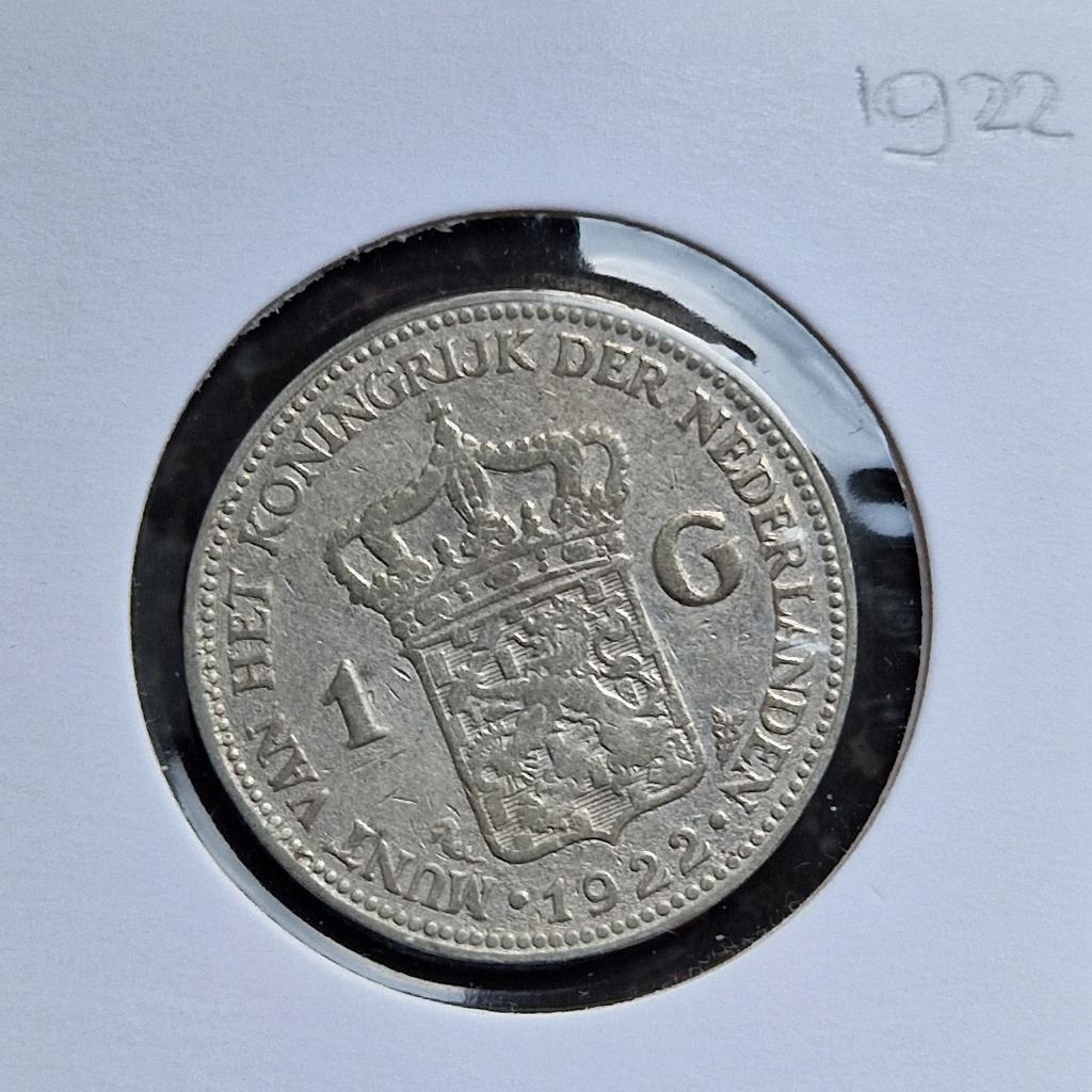 Zilveren gulden 1922 Wilhelmina, Postzegels en Munten, Munten | Nederland, 1 gulden, Zilver, Ophalen of Verzenden, Koningin Wilhelmina