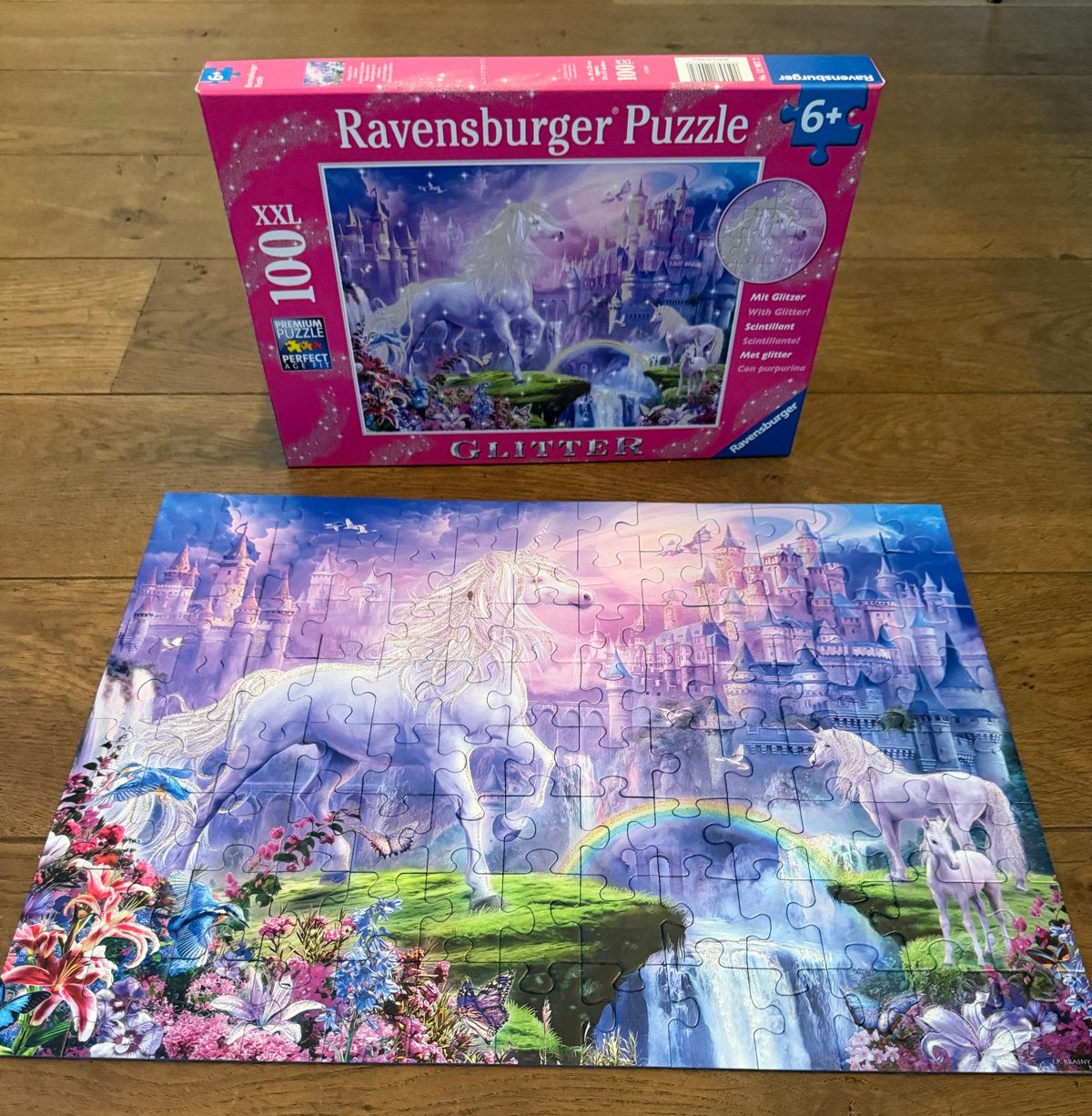 Ravensburger XXL Glitter Eenhoorn Puzzel 100 Stukjes (6+), Ophalen of Verzenden, Meer dan 50 stukjes, Zo goed als nieuw, 6 jaar of ouder