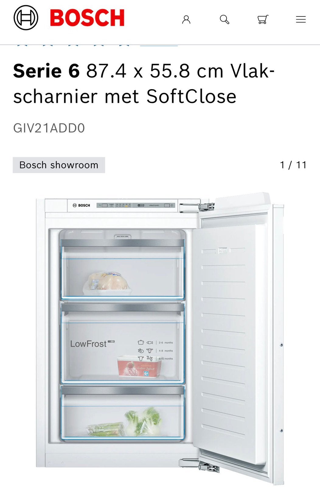 Bosch vriezer inbouw GIV21ADDO, Witgoed en Apparatuur, Ophalen, Minder dan 60 cm, 160 cm of meer, Zo goed als nieuw