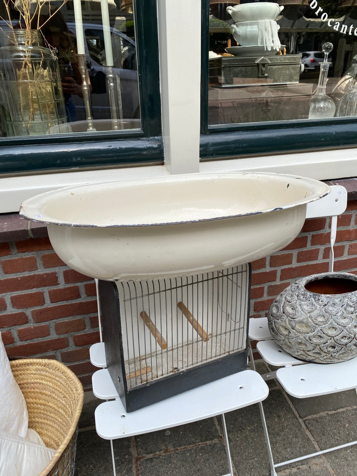 Oud Emaille Badje, Teil, Vintage, Crèmekleurig, Ophalen
