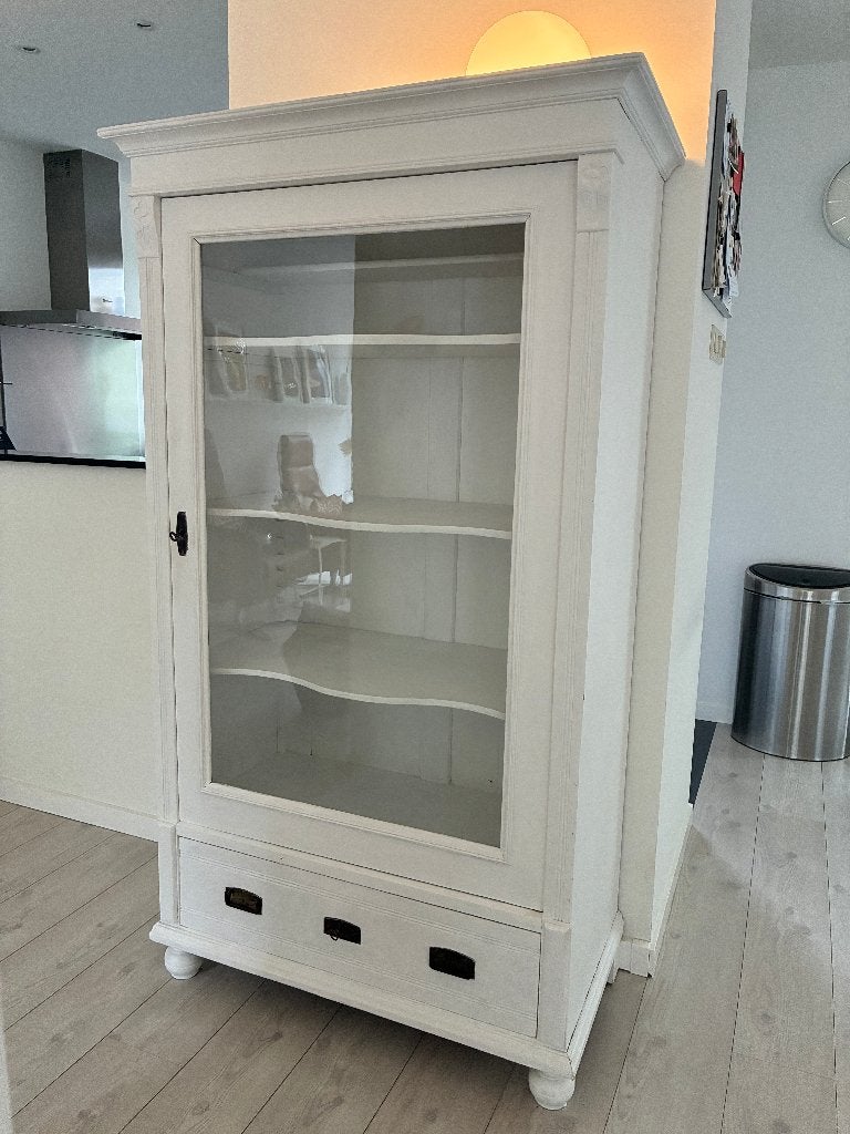 Antieke grenen kast krijtwit, Antiek en Kunst, Ophalen