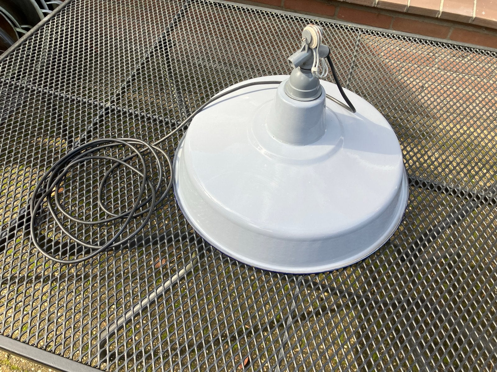 Grijze industriële hanglamp, emaille, vintage, Ophalen, Gebruikt, Metaal, E27 (groot)